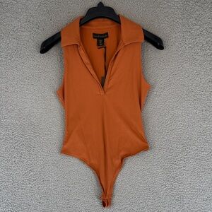 House of Harlow 1960 small deep v-neck collar sleeveless ribbed Orange Bodysuit